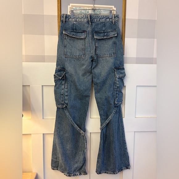 Zara Women's Cargo Flare Blue Jeans Size 4 - Picture 4 of 7